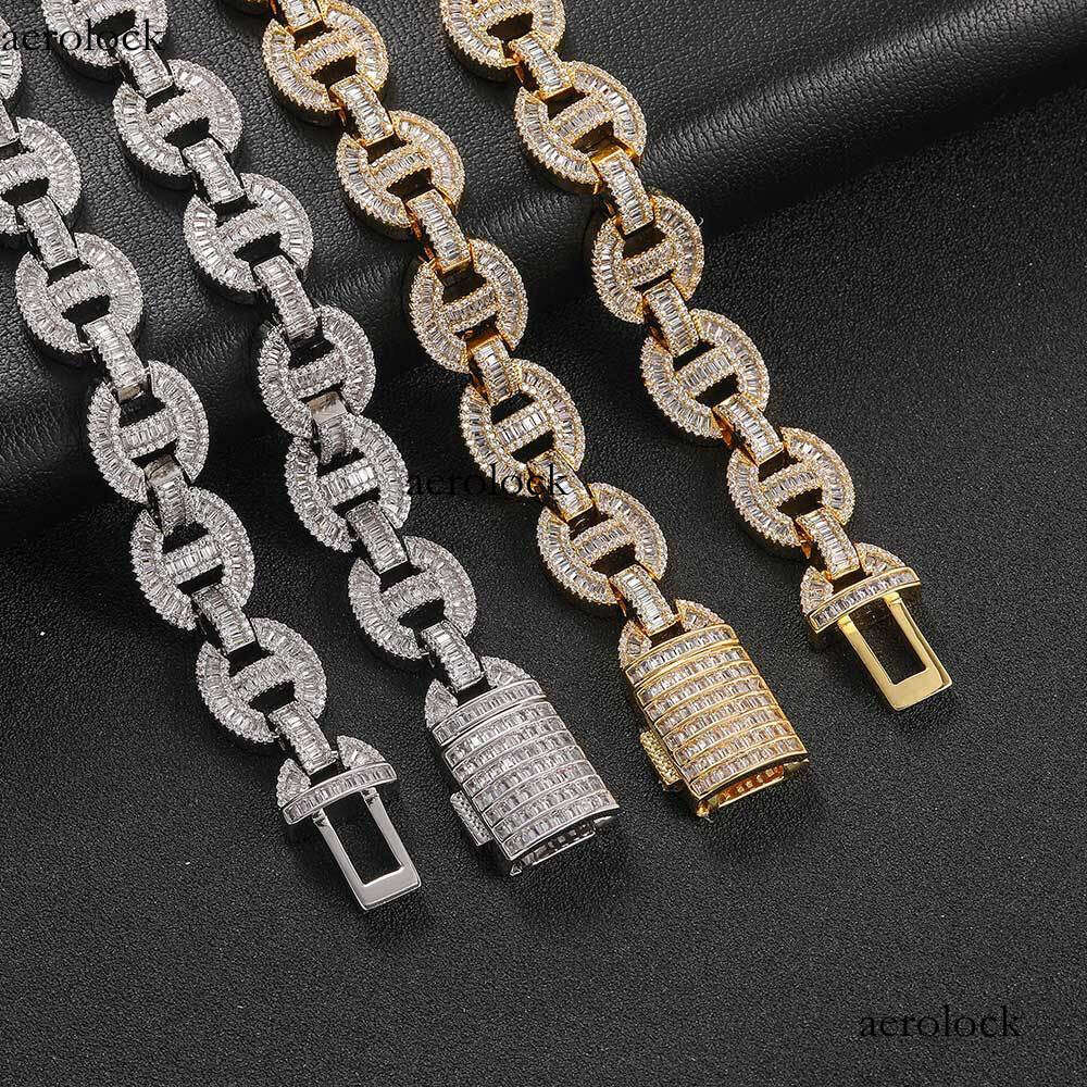 Hip Hop 16mm Flip Buckle Pig Nose Cuban Chain Men's Trendy Brand Mixed T Cubic Moissanite chain Necklace for Men