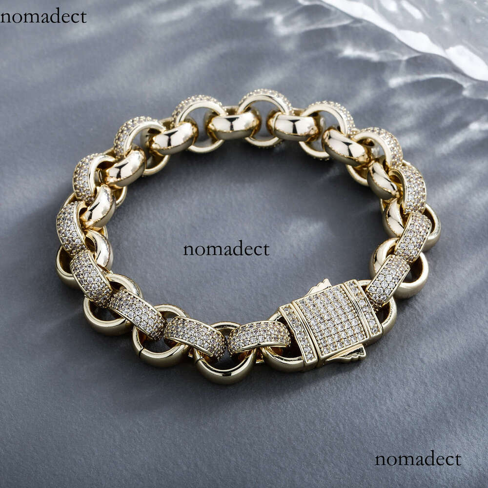 Full Zircon Splicing Smooth Circle Spring Buckle Hip-Hop Bracelet Unisex Personality Jewelry Accessories