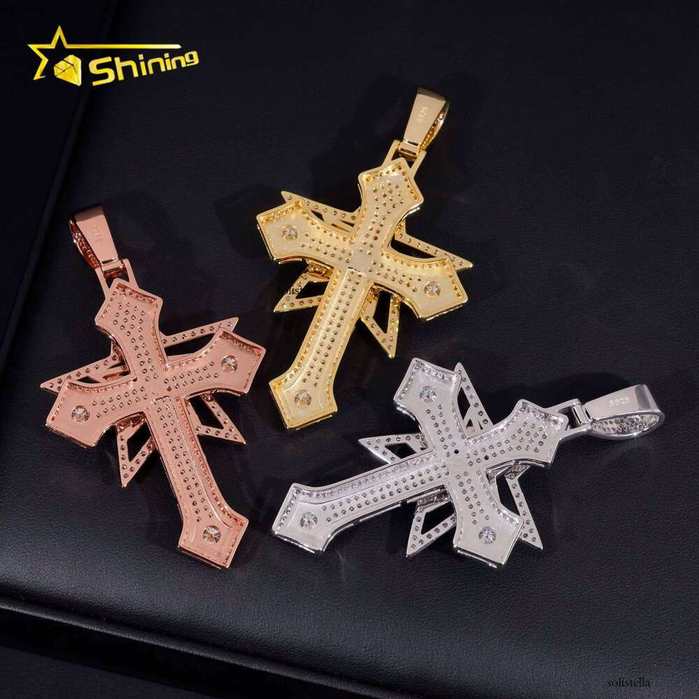 Ready to Ship Star Design Iced Out Cross Solid Sier with Moissanite Dia Hip Hop Pendant