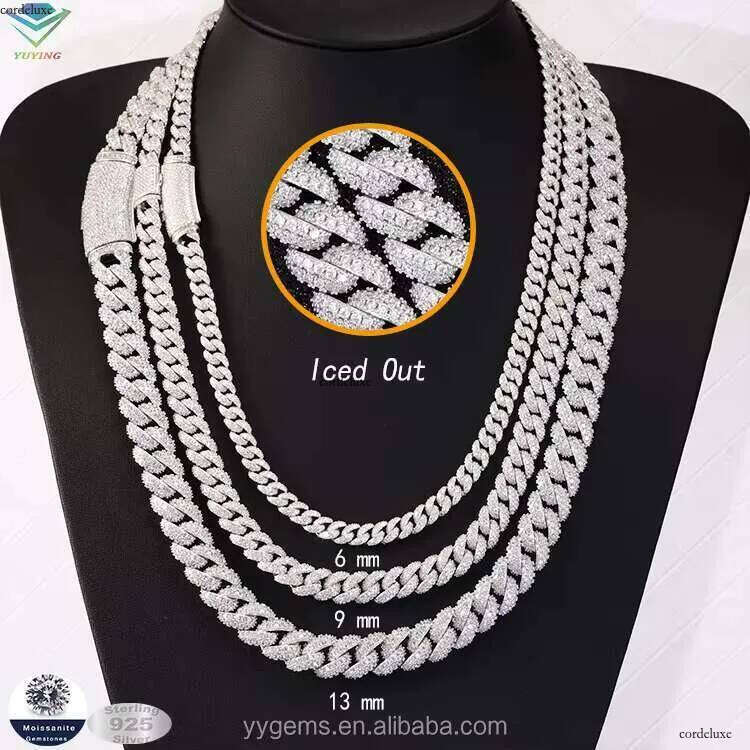 Yy Hot-sale VVS Moissanite Link Chian Sier Fine Jewelry Necklaces for Men Pass Dia Tester Iced Out Cuban Chain