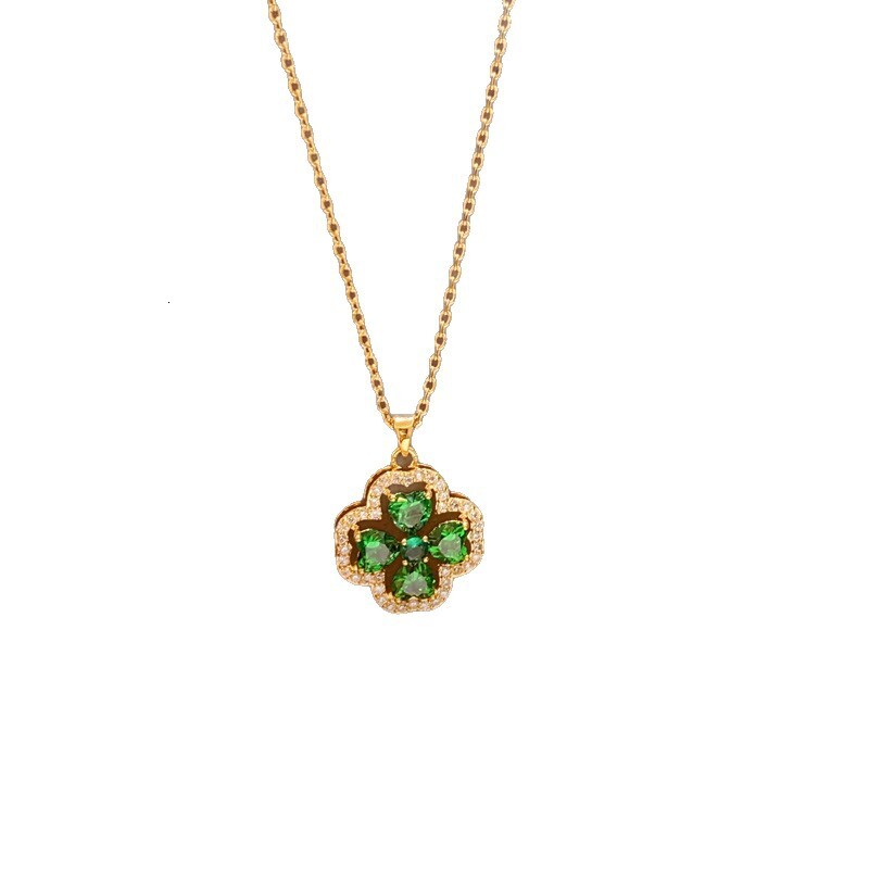 Real Gold Plated Zircon Flower Pendant Necklace French Court Style Clavicle Chain Light High-end Sense Jewelry for Women