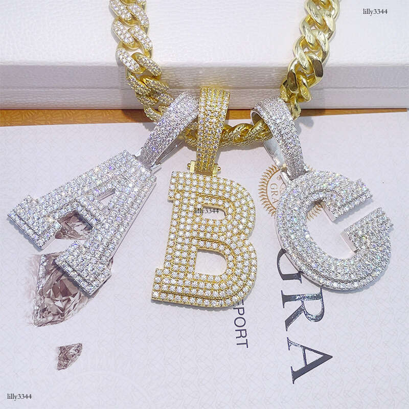 INS Hip-Hop Letter Moissanite Full Inlay Sier Trade Exclusive Pendant Accessory
