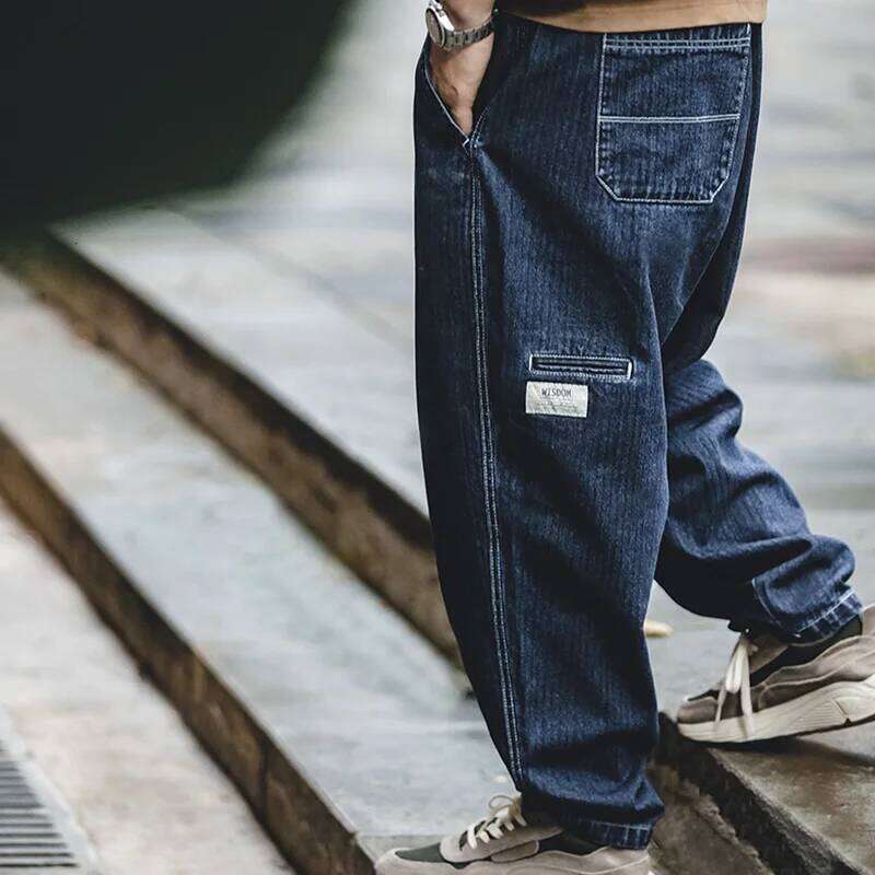 Maden Tapered Denim for Men Mid-waist Loose-fit Harem Pants Autumn Leisure Streetwear Blue Jeans YKK Metal Zippers
