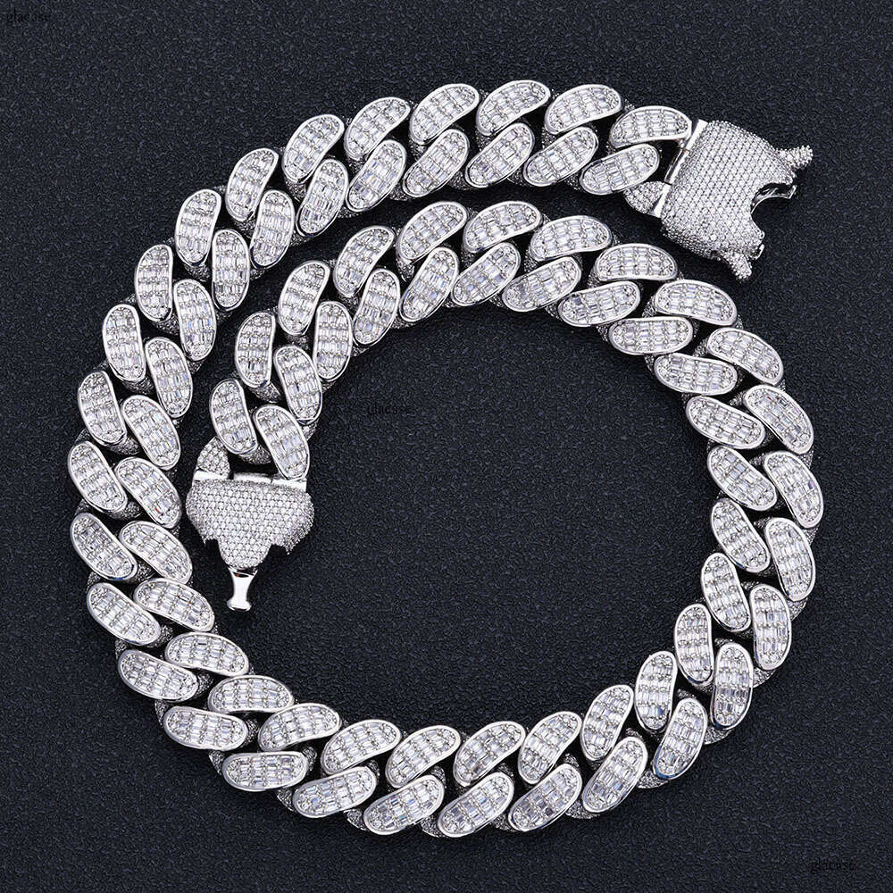 Hip Hop 18MM Three Row T Square Dia American Cuban Chain Men's Necklace Personality Trendy Jewelry