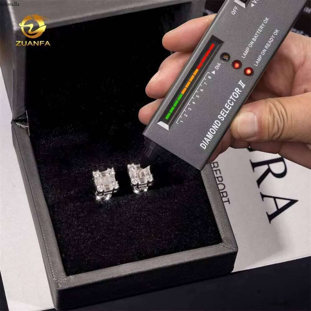 Wholesale Price Factory Directly High Quality Hip Hop Baguette Moissanite Studs Sterling Sier Dia Earring