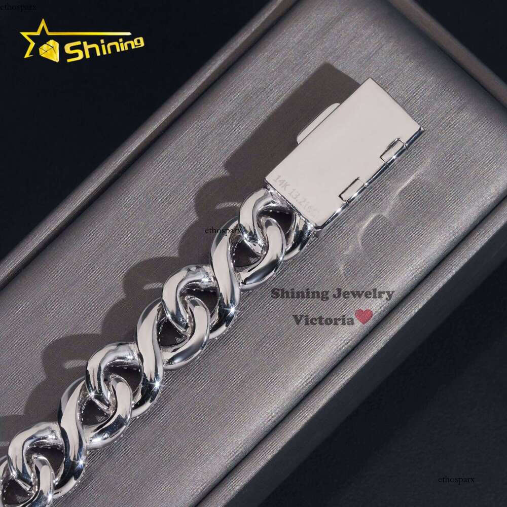 Fashion Best Selling Prong Setting White 12MM Cuban Iced Out Jewelry Moissanite Dia Hip Hop Infinity Link Bracelet