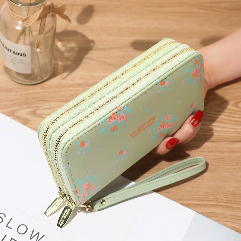 New Women's Long Versatile Double Zipper Luxury Bag Korean Style Student Floral Large Capacity Phone Bag Clutch Soft Coin Purse