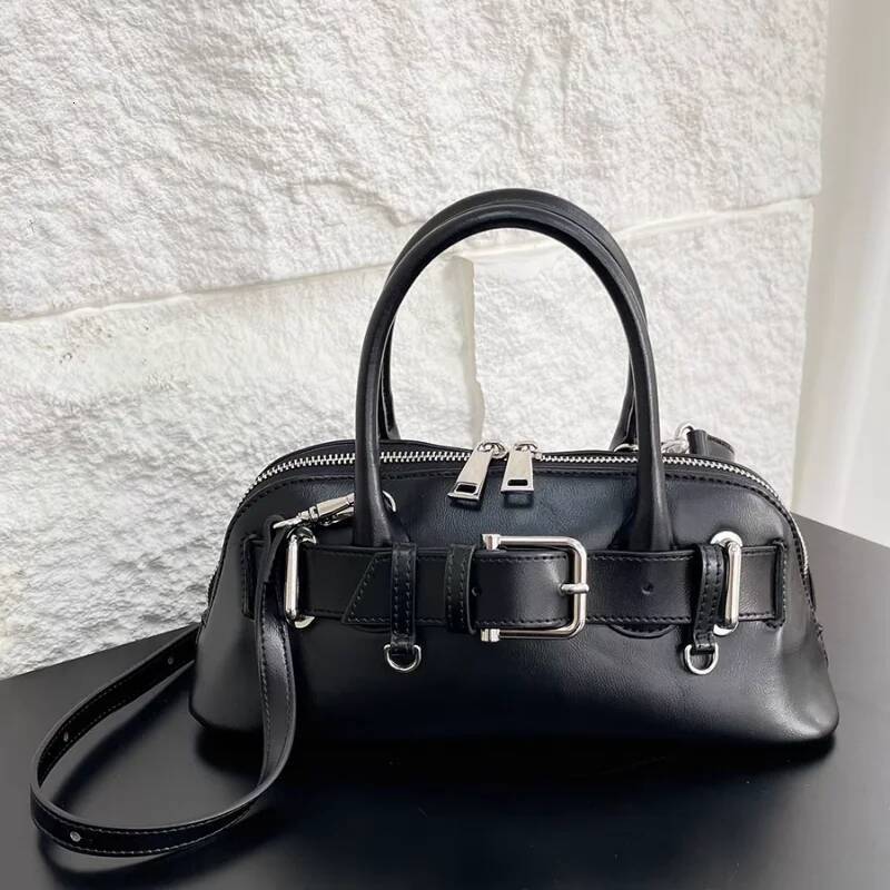 Brand Design Belt Buckle Half Moon Fashion Leather Handbag Key Shell Long Shoulder Strap Crossbody Bag Y2k Motorcyclebag