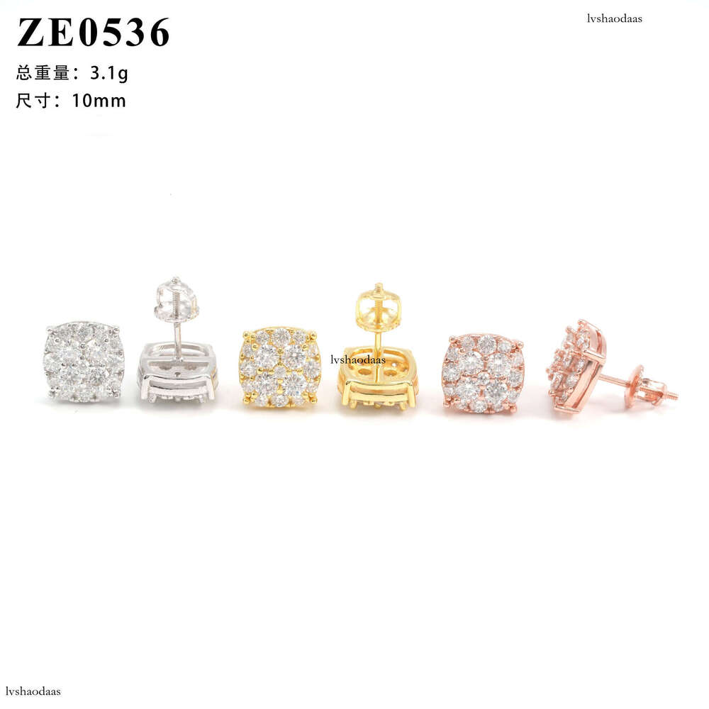 Hot-Selling High-End Ice Flower Round Sier Inlaid Moissanite Unisex Personality Fashion Earrings Jewelry