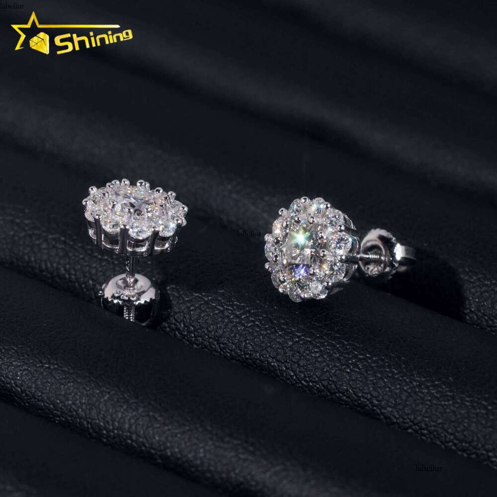Hip Hop Jewelry Pass Tester GRA Certified Stocks VVS Dia Sterling Sier Cluster Moissanite Stud Earrings