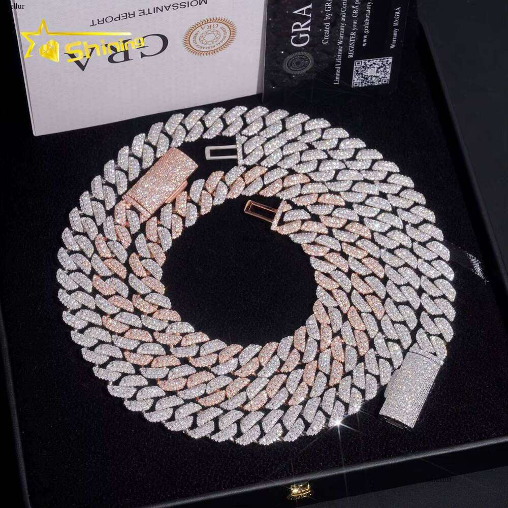 RTS Factory Hip Hop Jewelry 13Mm Raised Stones Solid Sterling Sier Gold Plated Iced Out Moissanite Miami Cuban Link Chain