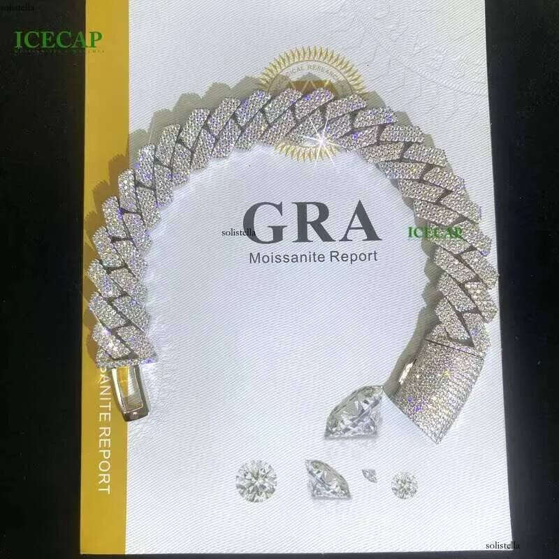 15mm 3Rows VVS Moissanite Miami Pass Dia Test Sterling Sier Bracelet White Gold Cuban Link Chain Necklaces