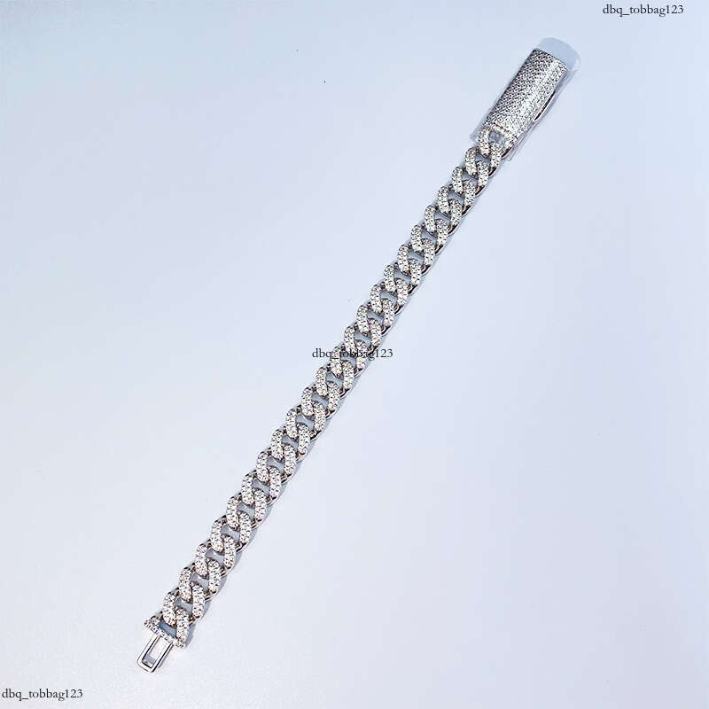 Wuzhou Straight 10mm Sterling Silver Inlaid Moissanite chain Cuban Chain Hip Hop Trendy Brand Unisex Accessories Bracelet Necklace