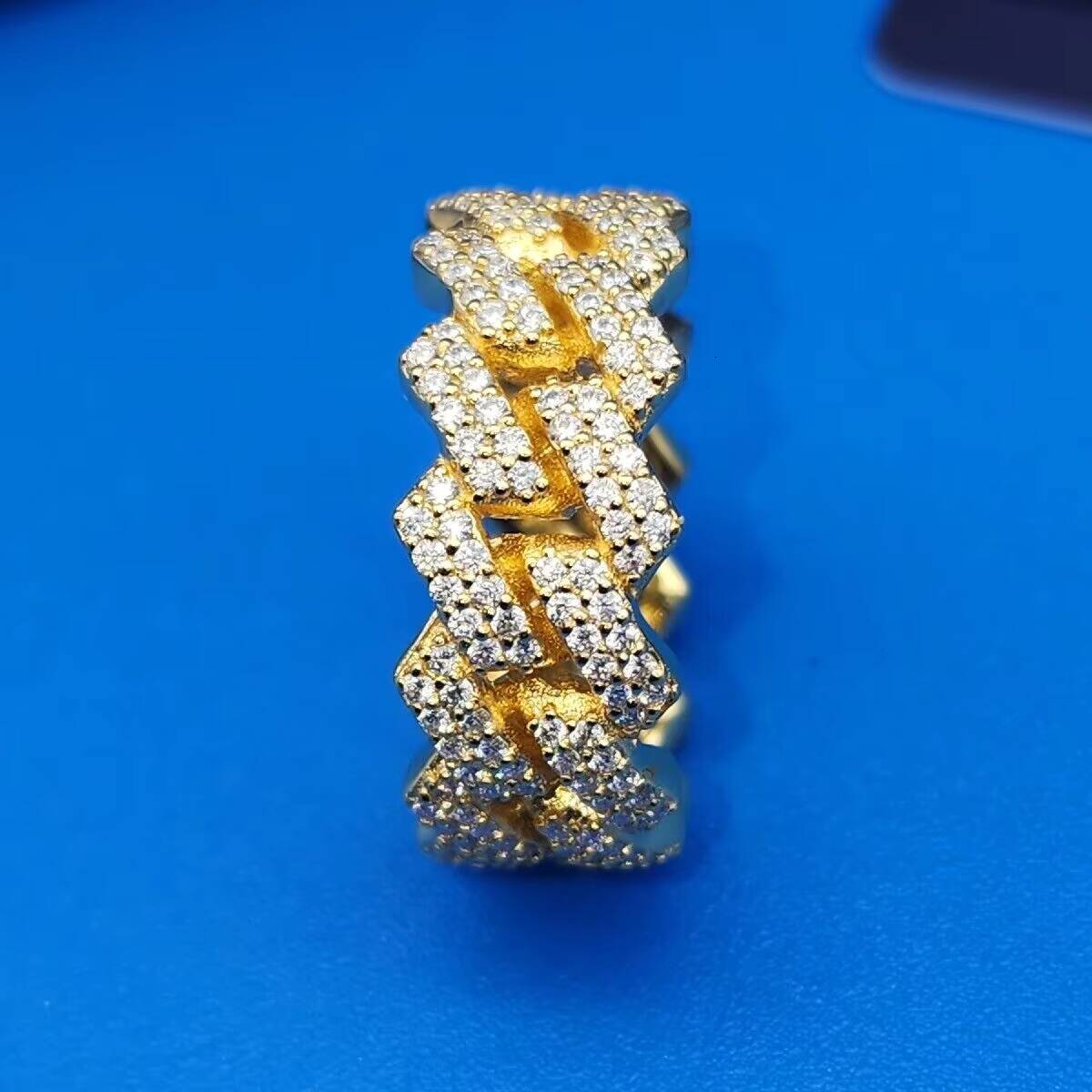 Iced Out Hip Hop Cuban Link Ring 925 Sterling Silver VVS Moissanite Diamond Cuban Band Ring for Men