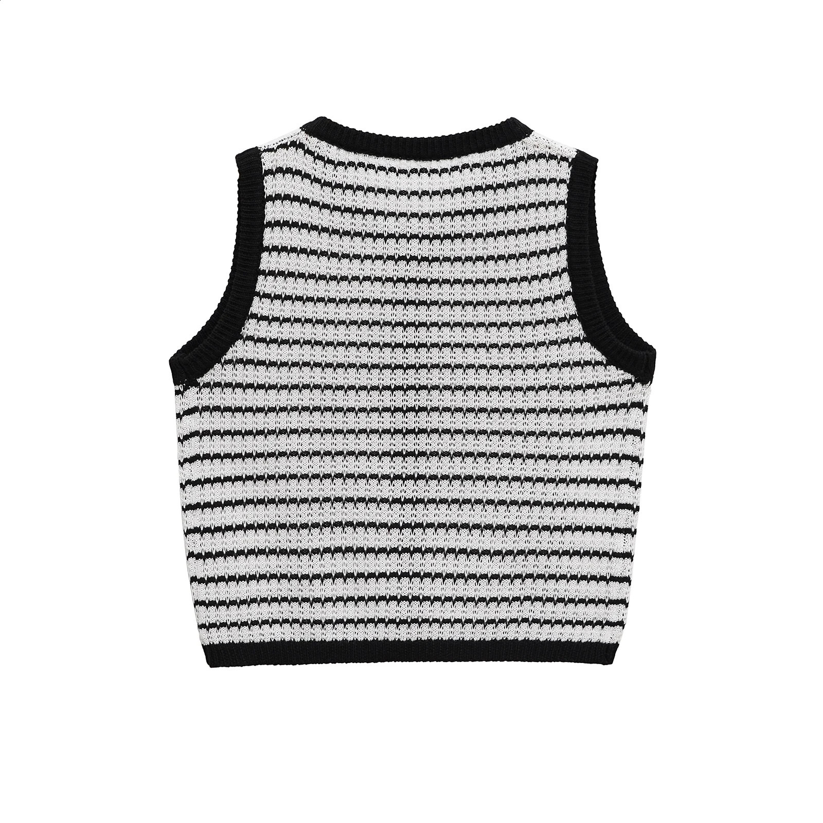 TRAFSHE Vintage Summer Womens Waistcoat Thin Stripes Hollow Knitted Sleeveless Single Breasted Slim Vest Crop Top Y2K 5039361 250809