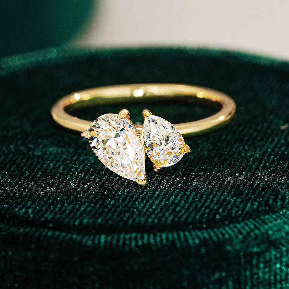 1.5cttw Double Pear Cut Diamond Ring for Women Two Stone Toi Et Moi Wedding Bands 925 Silver 18k Gold Plated Jewelry 250809