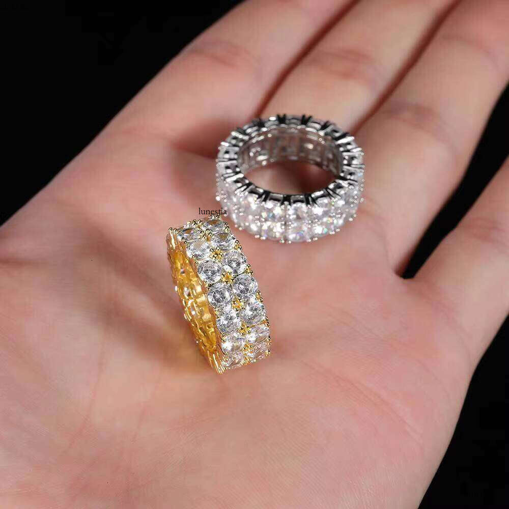 Hip Hop Jewelry Iced Out Dia Gold Plated Double Row 3A CZ Ring for Men