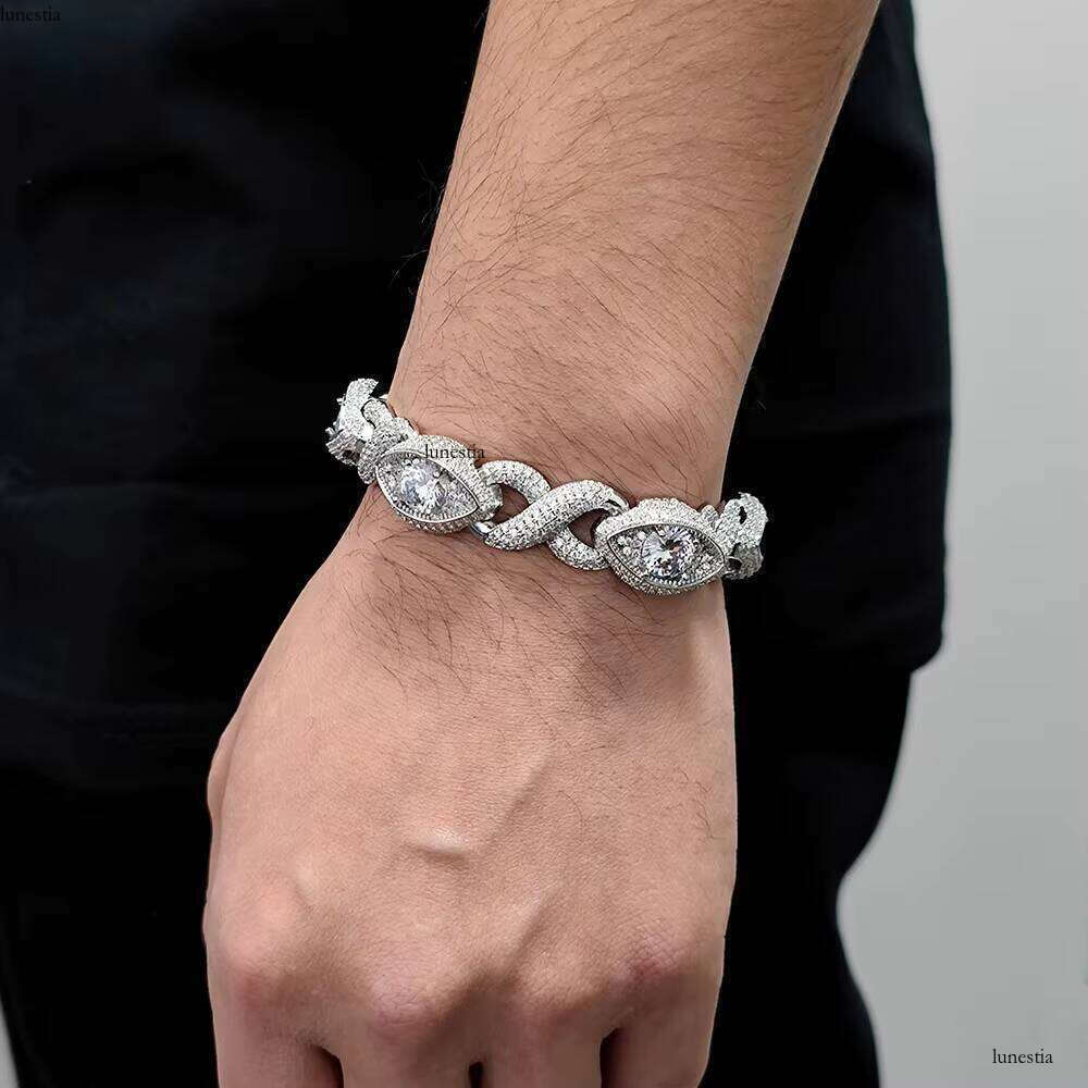 15mm Eye-Shaped Design Dia Gold Plated Iced Out Zircon Cuban Chain Link Bracelet Women Fine Jewelry