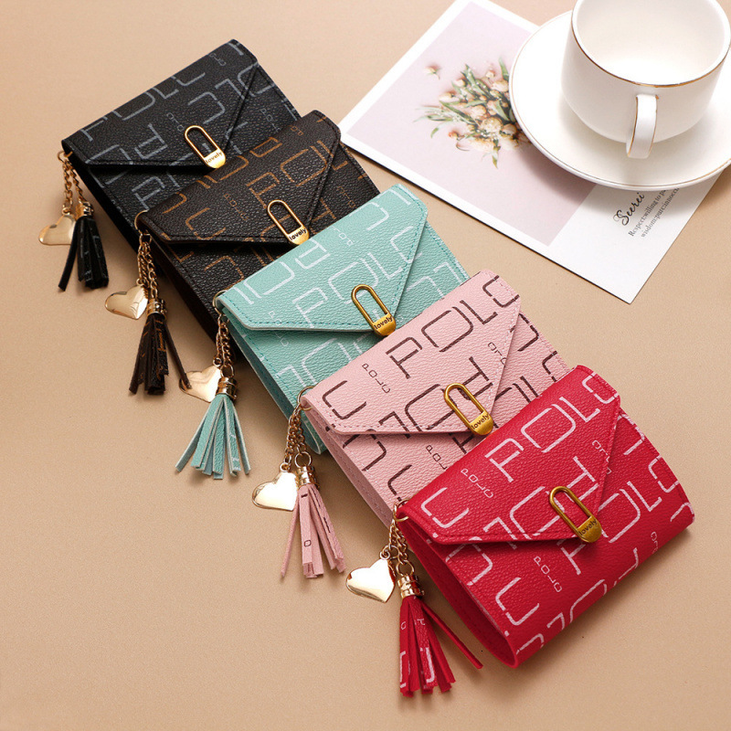 Trendy Letter Luxury Bag Tassel Women's Short Wallet Multi-card Slot Card Holder Small 70% Off ID Holder Women's Money Clip Women's Coi