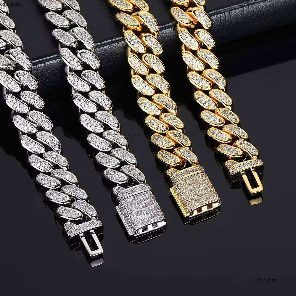 Nuoya 12mm Dia White Gold Hip Hop Jewelry Iced Out CZ Stone Miami Cuban Link Chain Necklace for Men Women