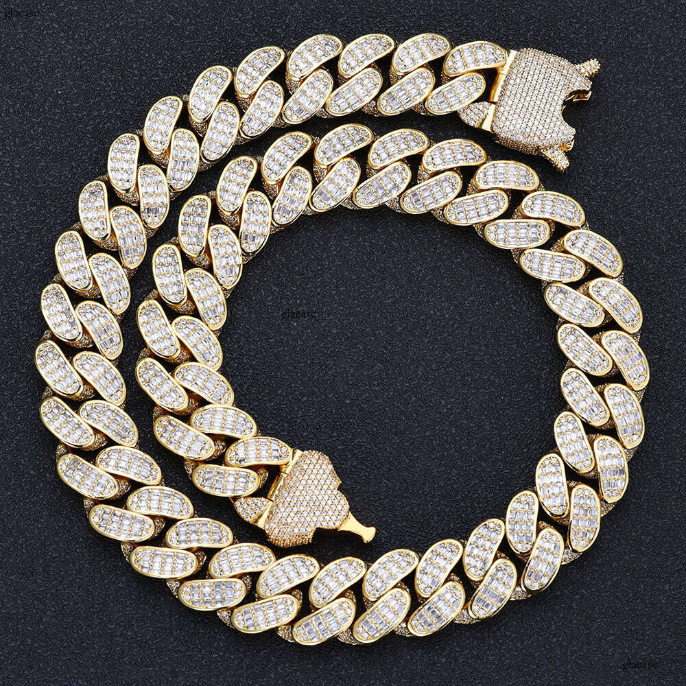 Hip Hop 18MM Three Row T Square Dia American Cuban Chain Men's Necklace Personality Trendy Jewelry