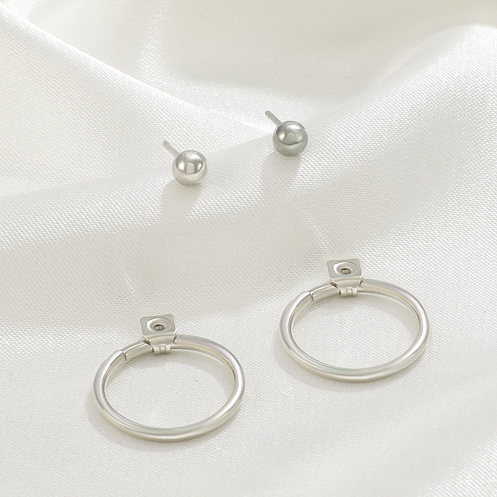 New Fashion Coil Copper Bead Metal Texture Back Hanging Simple Elegant Round Hoop Stud Earrings Unisex