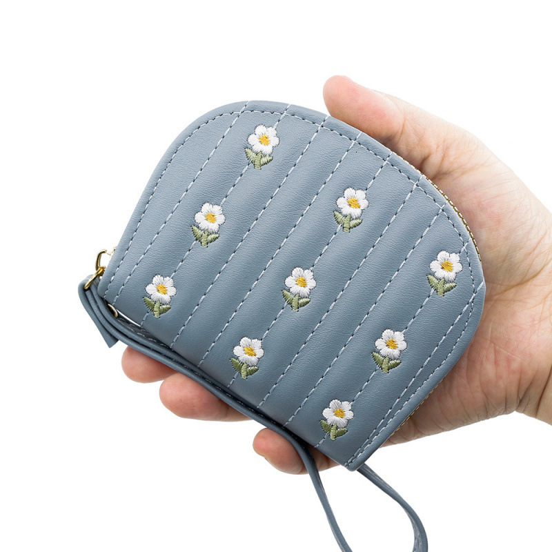 Luxury Bag Short Floral Embroidery Shell-shaped Large Capacity Handheld Organ Girl Card Holder