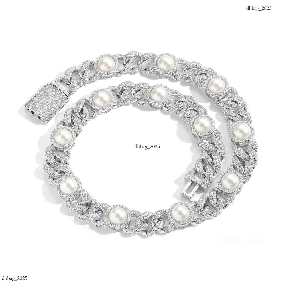 15mm Pearl Cuban Chain Personality Trendy Niche Hip Hop Necklace Men Creative Accessories
