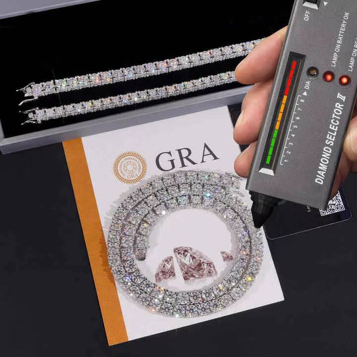 Hot Sale 3Mm 4Mm 5Mm Vvs Pass Diamond Tester Iced Out Chain Tennis Necklace White Gold 925 Sliver Custom Moissanite Tennis Chain