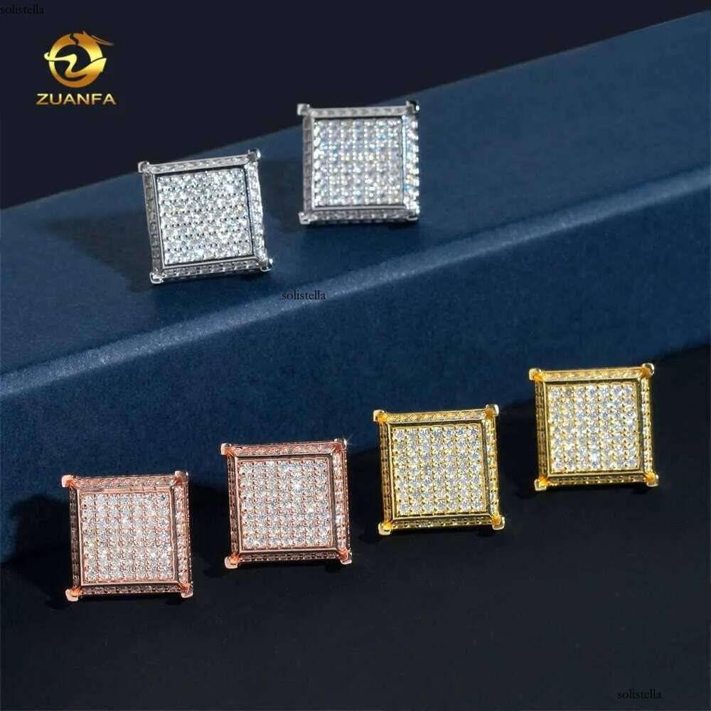 Big Square Shape Full Iced Out Hip Hop GRA Certertificate Sterling Sier Men Moissanite Earrings