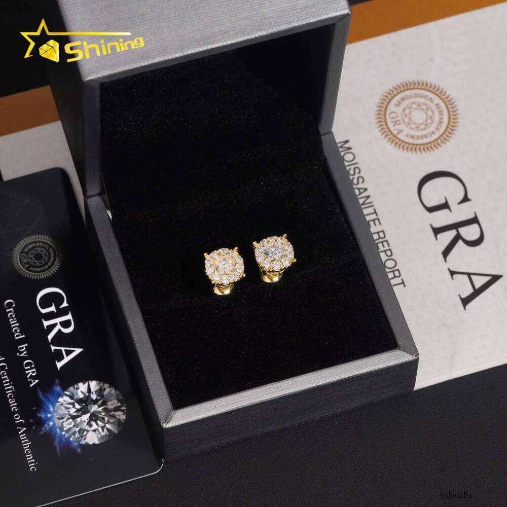 High Quality Iced Out Sterling Sier Screw Back Stud Hip Hop Jewelry Custom Rapper Moissanite Earrings