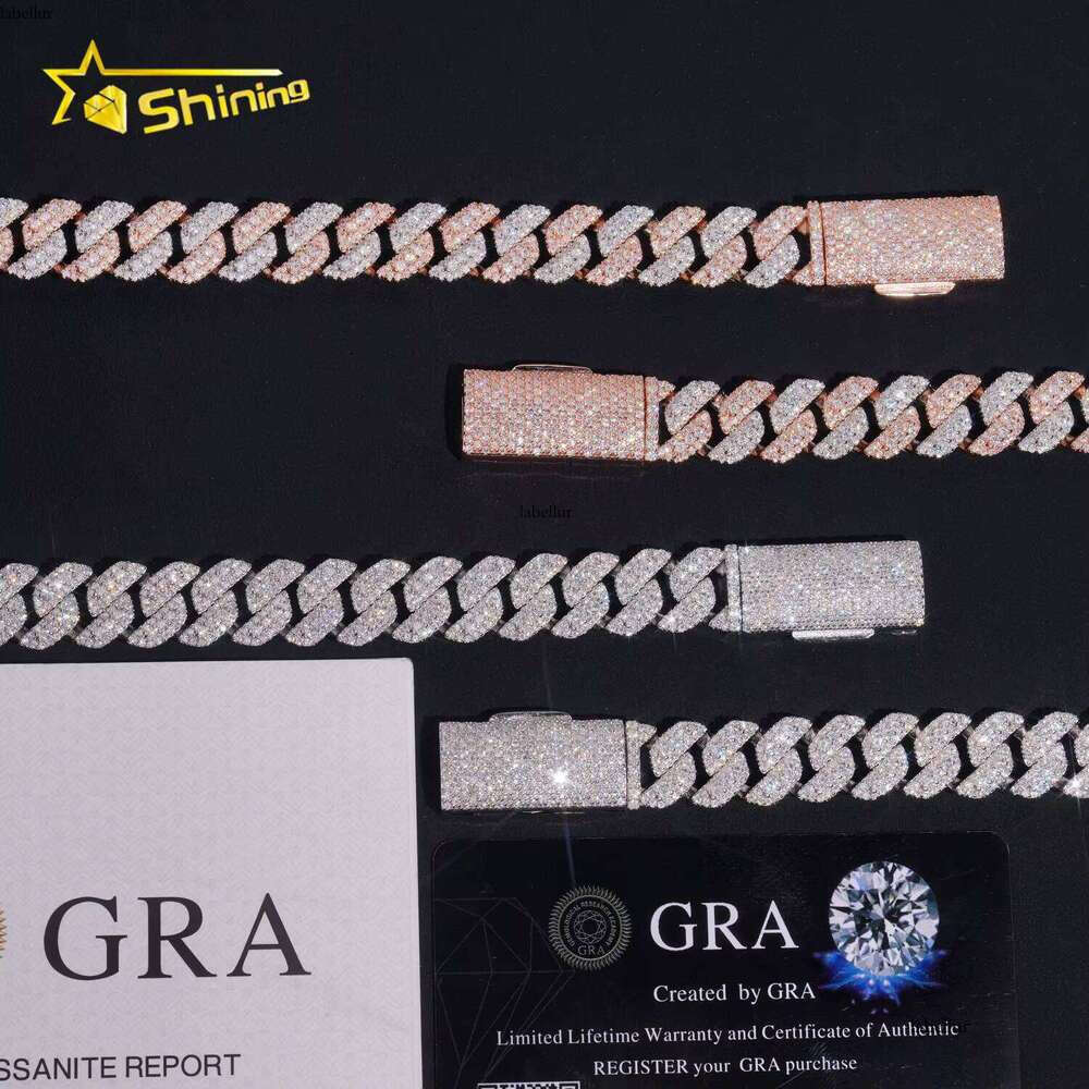 RTS Factory Hip Hop Jewelry 13Mm Raised Stones Solid Sterling Sier Gold Plated Iced Out Moissanite Miami Cuban Link Chain