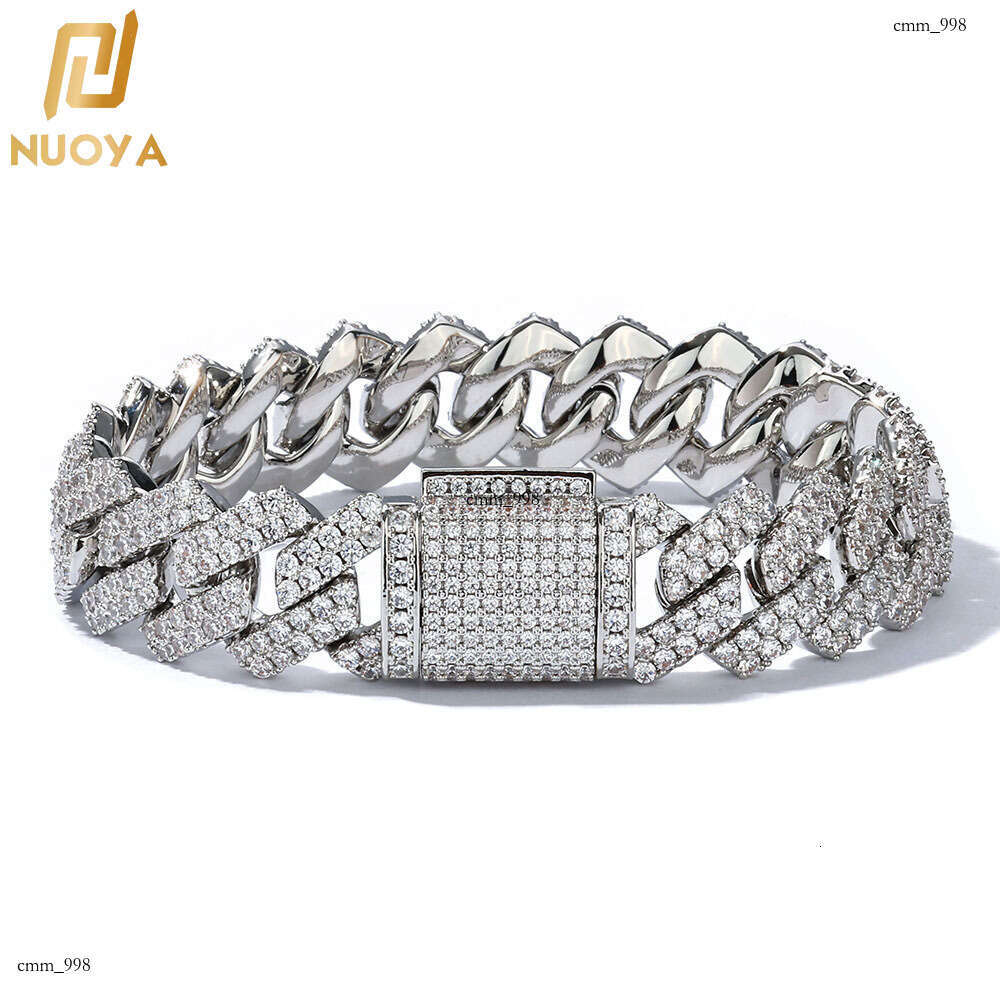 Hip Hop Trendy 14mm Dia Cuban Chain Micro Inlaid Zirconia Bar Men's Bracelet Hiphop
