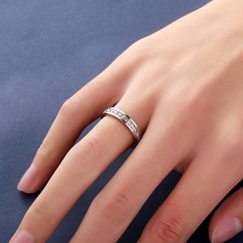 Square Zircon Titanium Inlaid Sterling Silver Couple Diamond Popular Ring