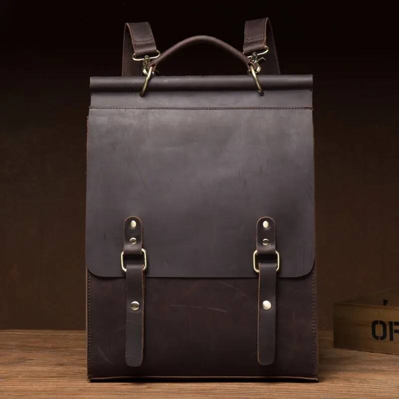 Mad horse leather, cowhide, trendy genuine leather for men, school bags, casual outdoor backpacks high-quality