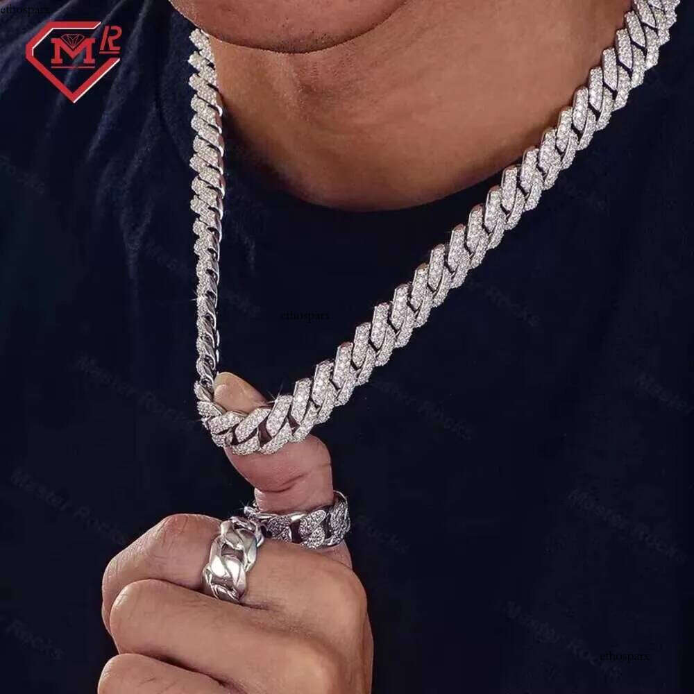 Fully Iced Out Moissanite 2 Rows Hiphop Jewelry Sterling Sier Cuban Link Chain