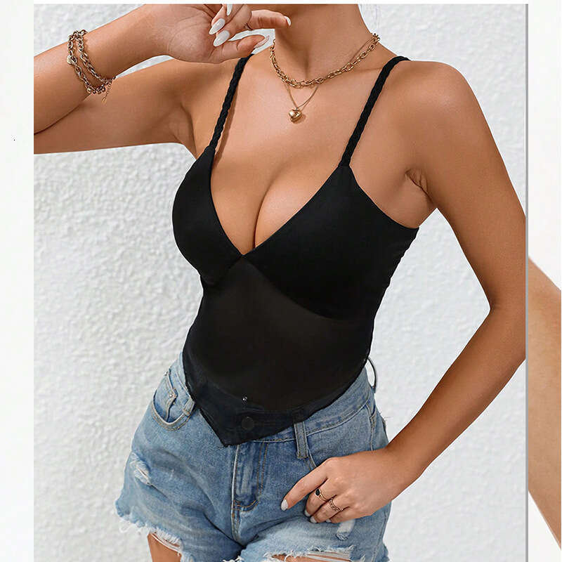 2025 Summer Sexy One-Shoulder Tight Bodysuit Street Milk Silk Base Shirt for Women