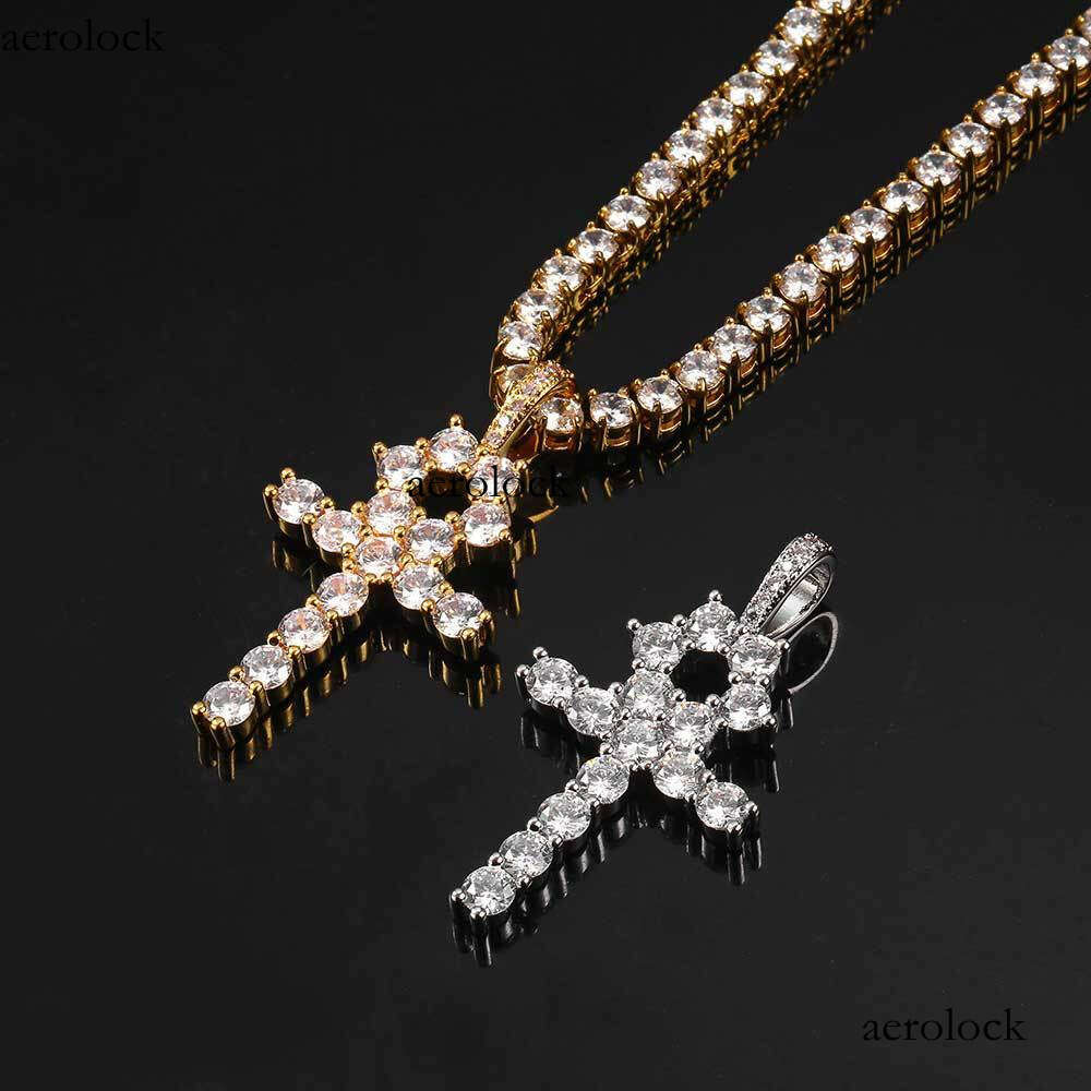 Trendy Large Cross Pendant Micro-Paved Moissanite chain Ankh Key Hip-Hop Men's Necklace
