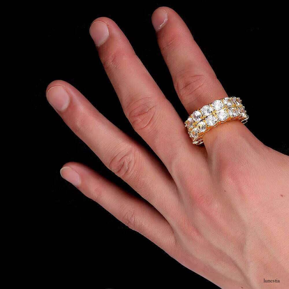 NUOYA Iced Out Cubic Zirconia Tennis Gold Plating CZ Finger Ring Hip Hop Women Jewelry