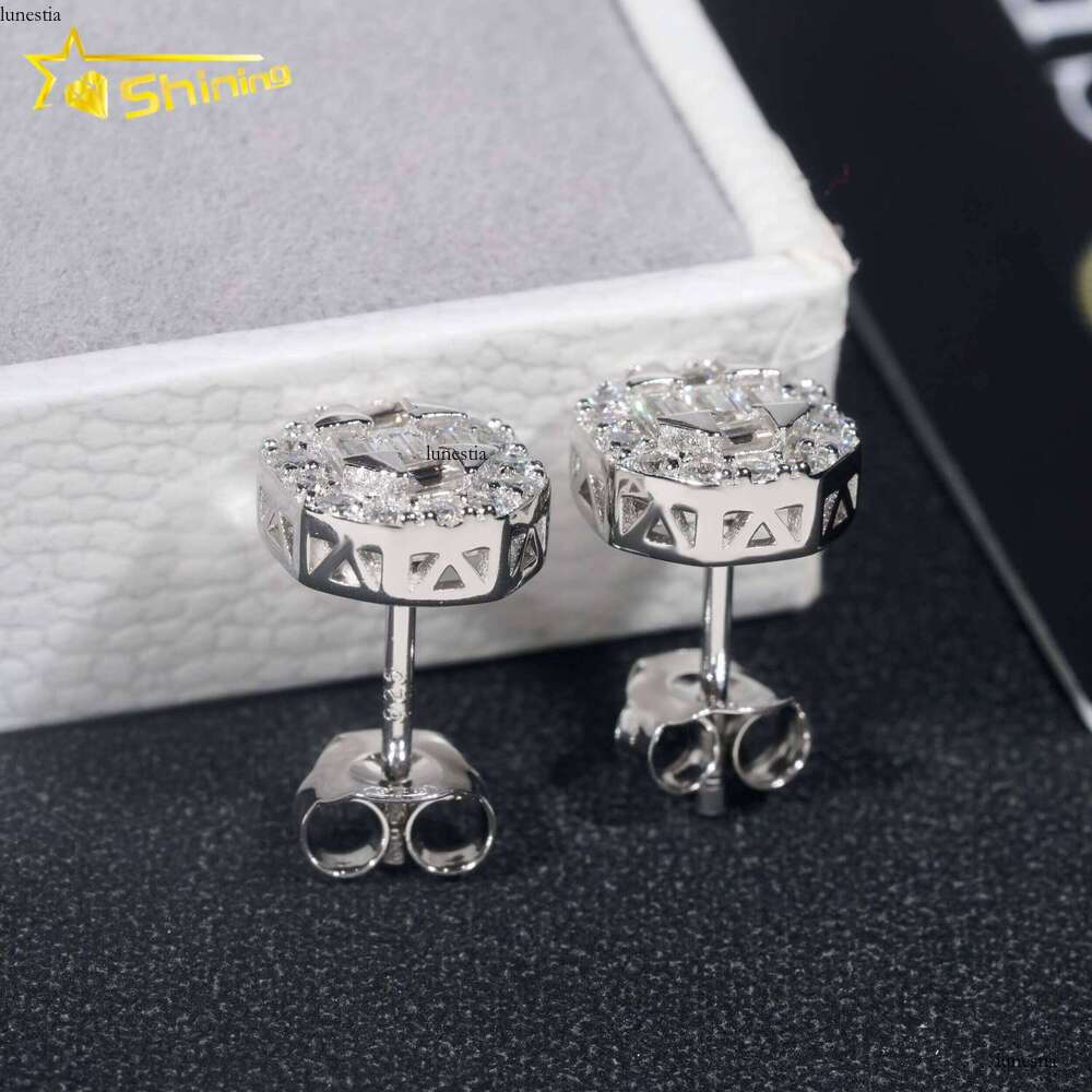 Pass Tester GRA Certified VVS Dia Sterling Sier Baguette Moissanite Stud Earrings Men Jewelry