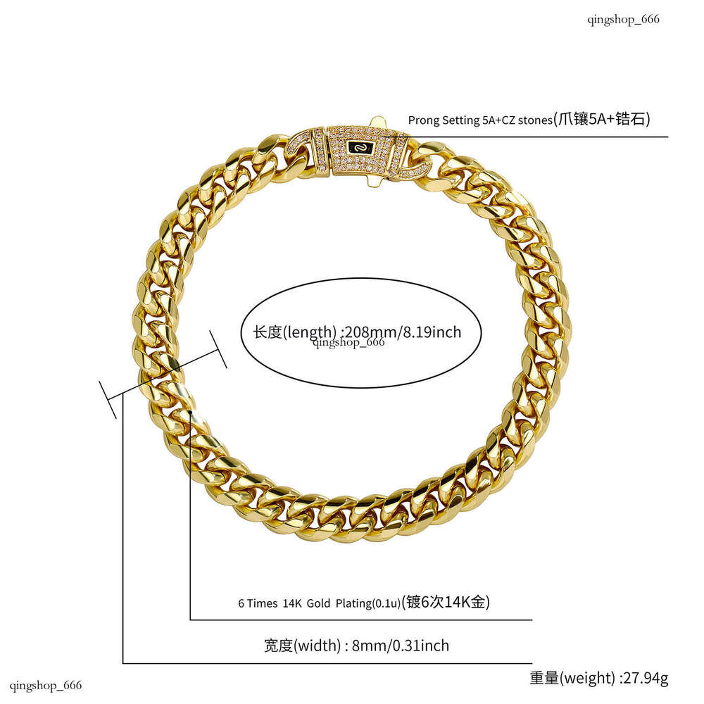 Stainless Cuban Titanium Steel Unisex Six-Sided Polished Hip-Hop Style Thick Chain Electroplated Non-Fading