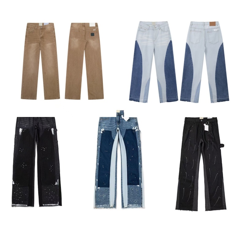 Men Jeans Designer Jeans Fashion Piercing Color Printed Letter Pattern Men Autumn Pants Outdoor Versatile Blue Loose Men's Wide Leg Pants Classic High Street Pants