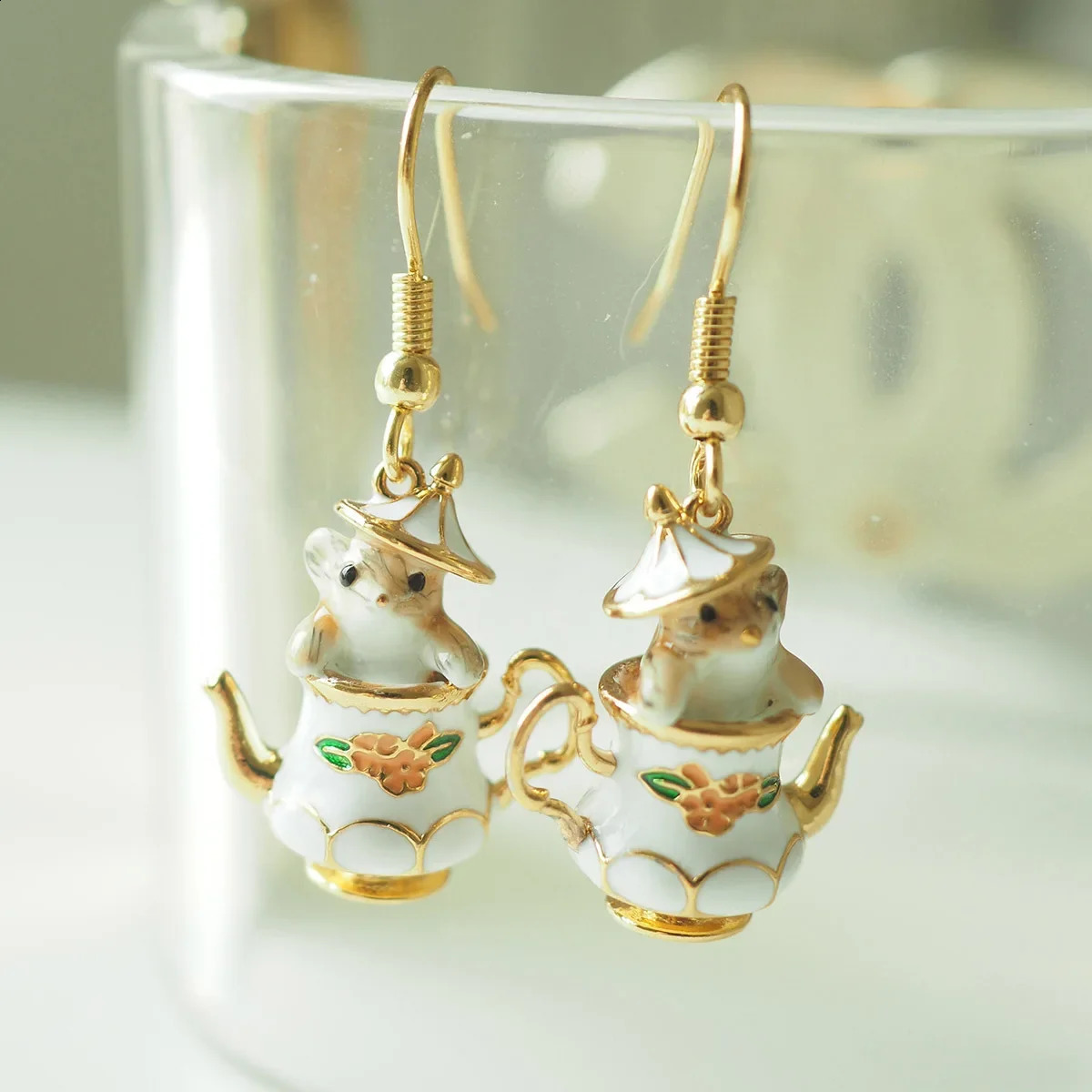 Fashion Funny Enamel Cartoon Chipmunk French Teapot Earrings for Women Accessories Style Jewelry Woman Charm 250805