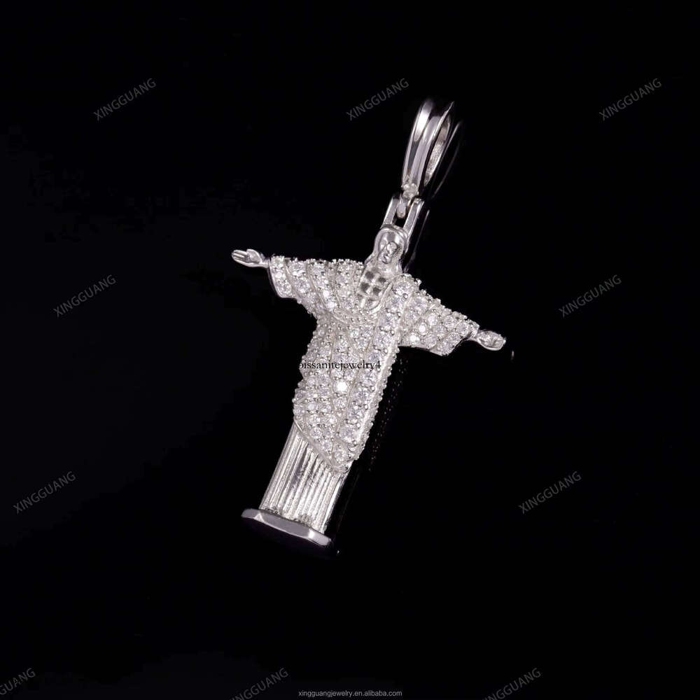 Xingguang RTS Fine Jewelry Jesus S Sier D Color VVS Dia Moissanite Cross Pendant for Men Women
