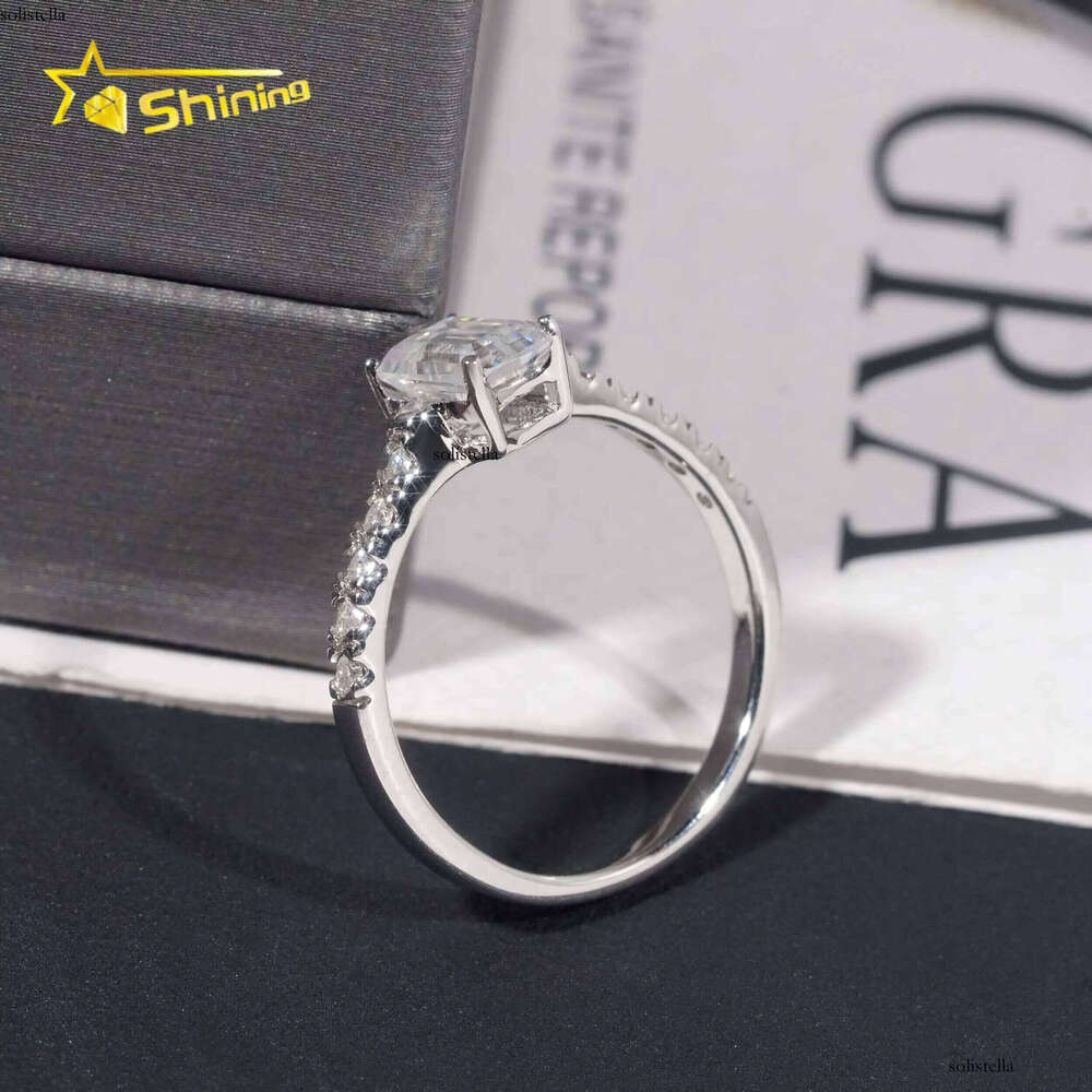Style Pass Tester Sterling Sier Rhodium Plated Women Jewelry Half Iced Out Band Dia Moissanite Wedding Ring