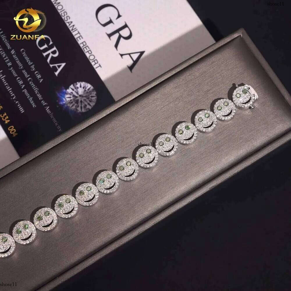 Smiley Face Green 10Mm Sier Hip-Hop Jewelry Men's Iced Out VVS D Moissanite Fashion Bracelet