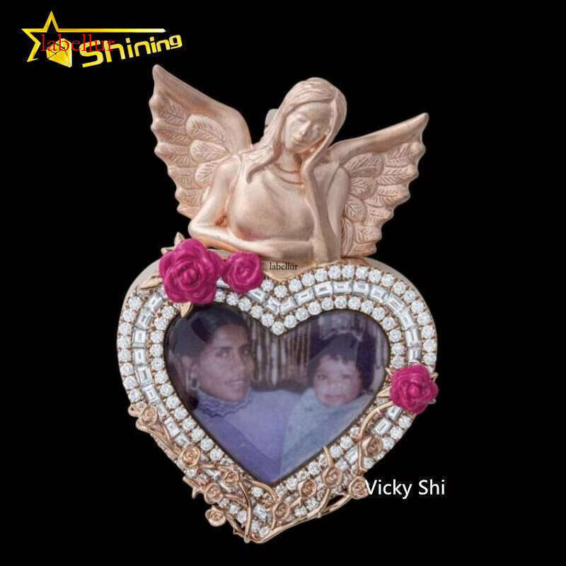 Sterling Sier Iced Out Heart Shape Photo Pendant Custom Hip Hop Men Women Memory Moissanite Pendants