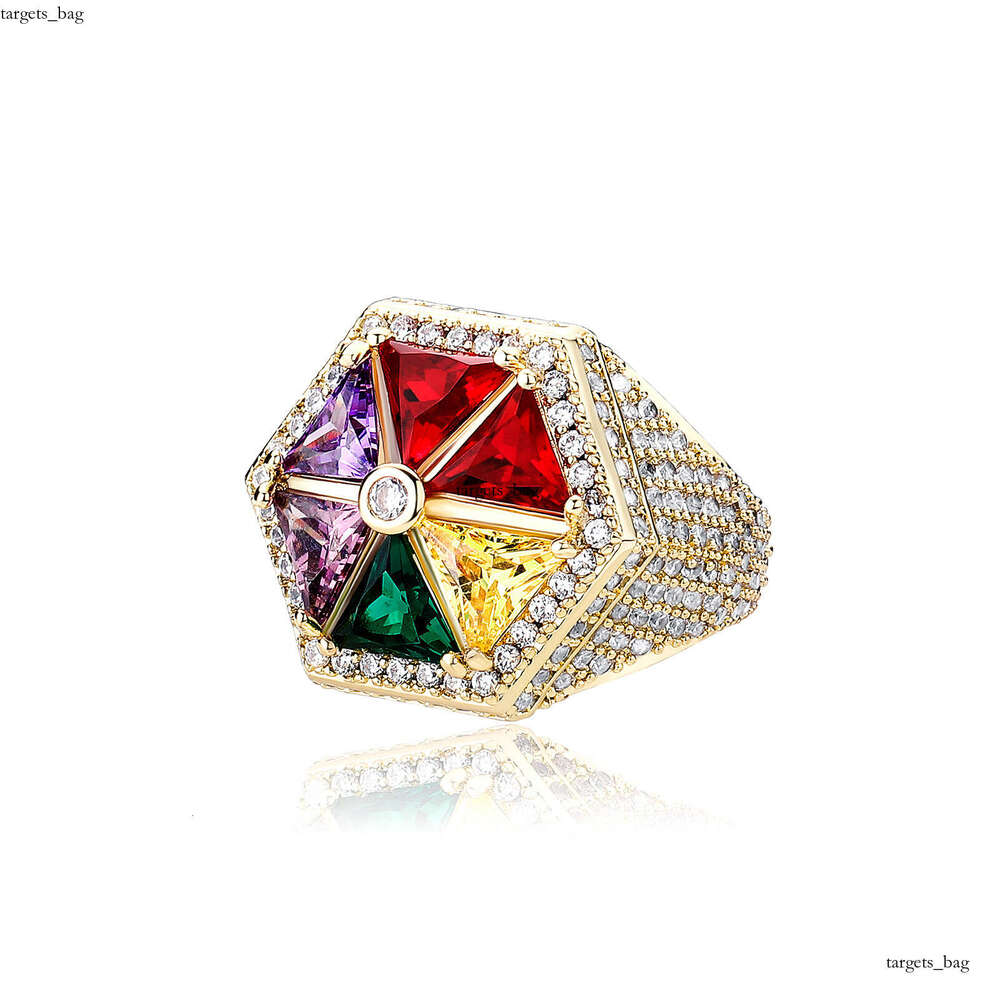 Candy Color Windmill Versatile Personality Jewelry Hexagonal Geometric Inlaid Colorful Zircon Ring Gold Australian
