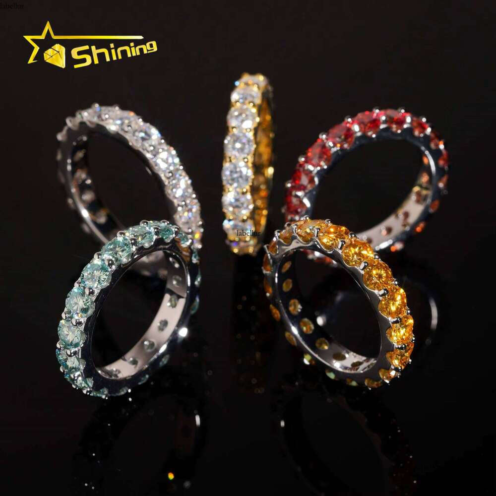 Pass Dia Tester Wedding Jewelry Engagement Band Hip Hop Rings Solid Sterling Sier Colorful VVS1 Moissanite Ring