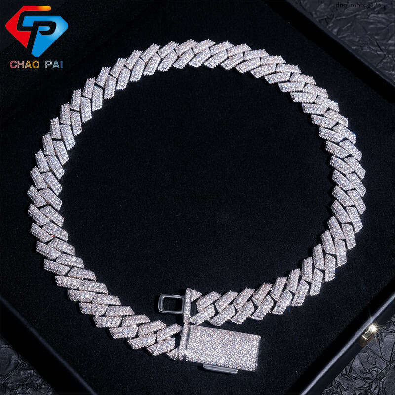 INS Sterling Silver Inlaid Moissanite chain Cuban Chain 15mm Hip Hop Trendy Brand Jewelry Men and Women Bracelet Necklace
